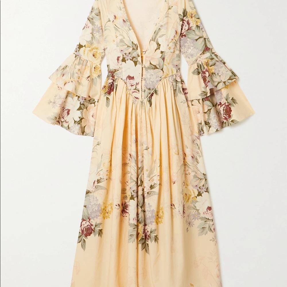 Batsheva + Laura Ashley Bryer Floral-print Cotton-poplin Midi Dress - Cream NWTO